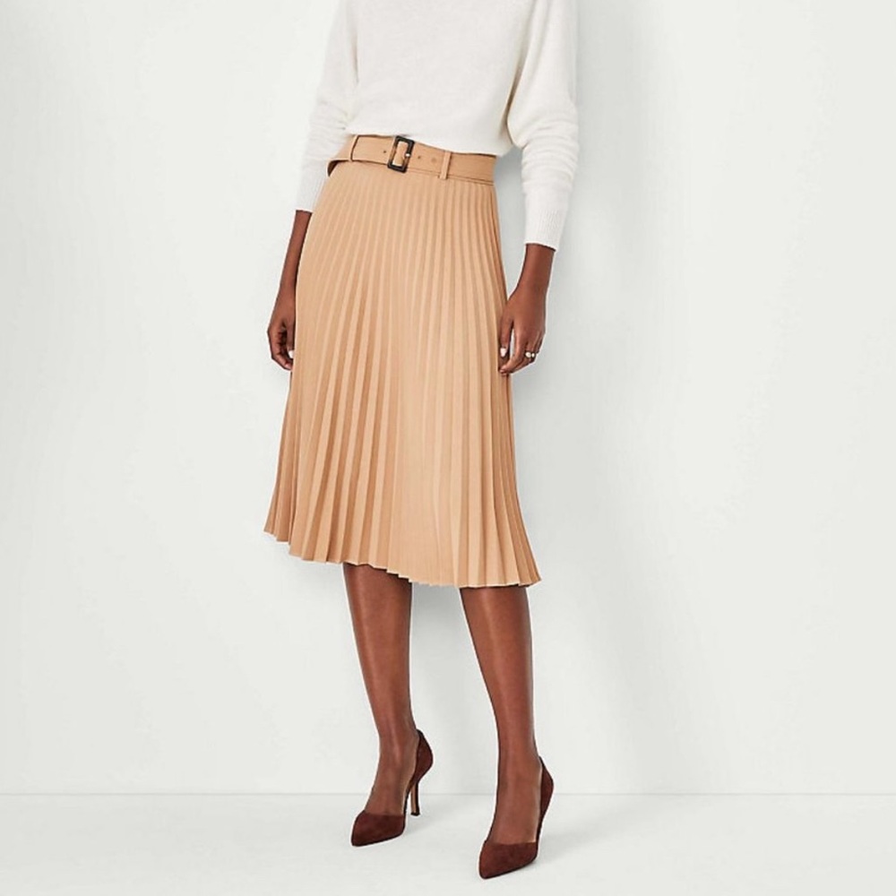 Ann Taylor Belted Pleated Midi Skirt